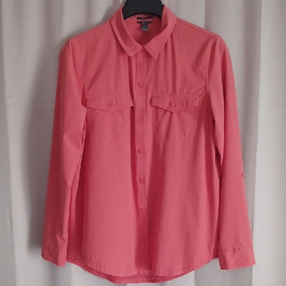 Eddie Bauer Coral Button Up Top, Classic Fit, Long Sleeve, Chest Pockets